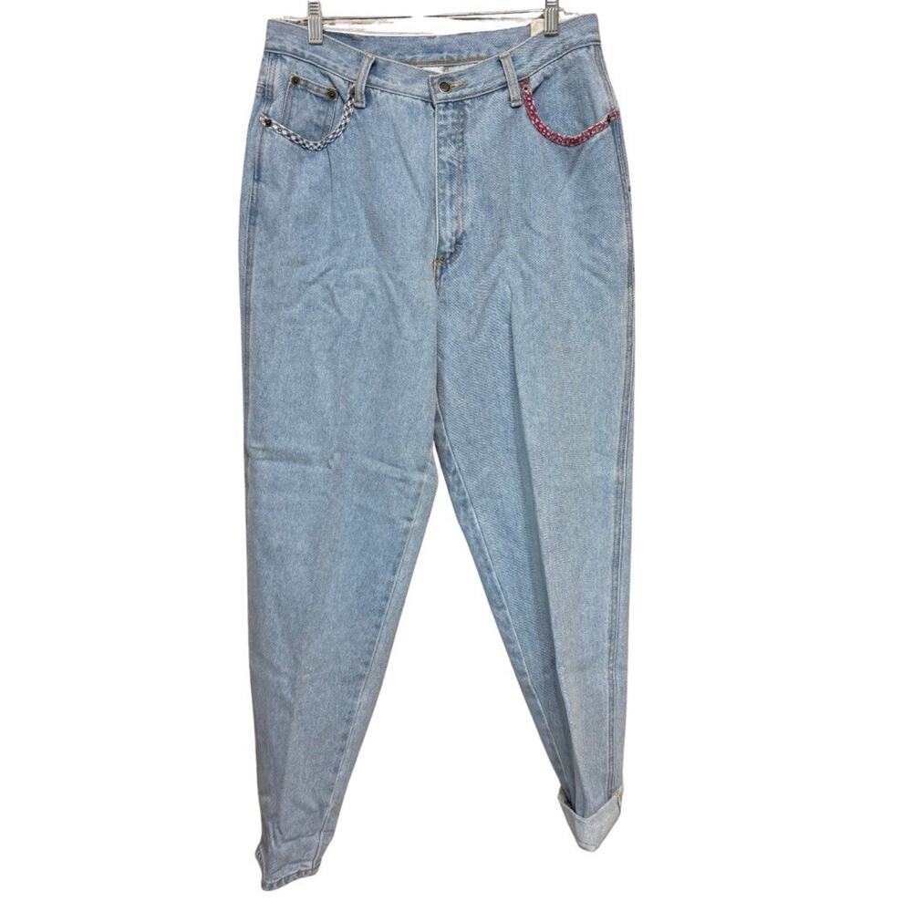 VINTAGE Zena Jeans Women 16 30” Waist Light Wash Patchwork Tapered Mom NEW FLAW